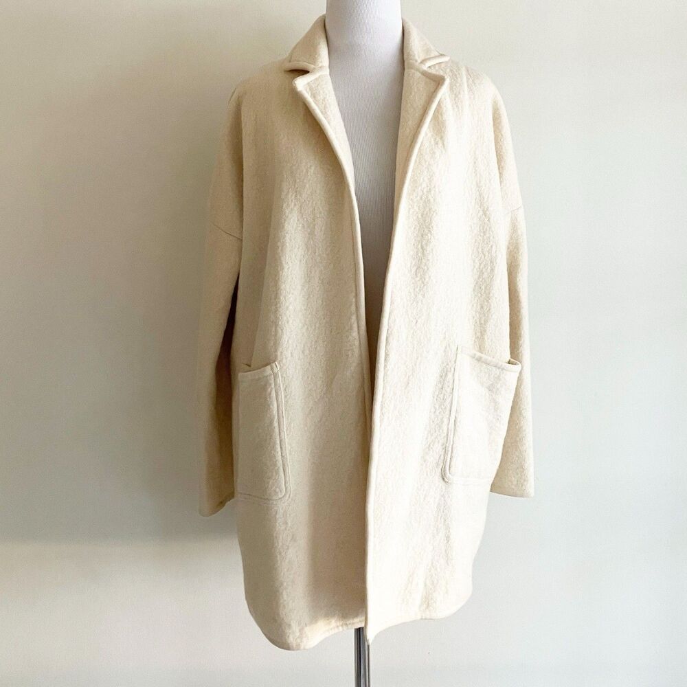 Pls Read Madewell Wool Coat Ivory Cream Size Small Open Collared Pockets Winter